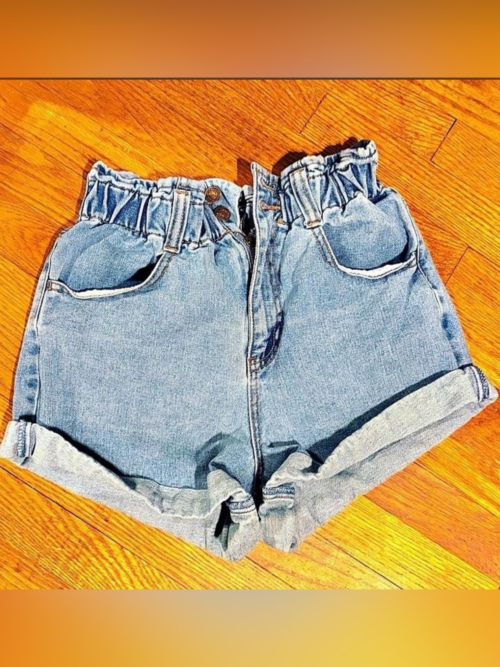 Forever 21 Light Blue Paperbag Waist Denim Shorts